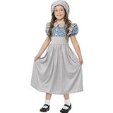 Smiffy's - Victoriaans schoolmeisje kostuum met jurk en hoed, grijs (27532M), 7-9 jaar (M)