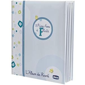 Chicco Herinneringsalbum, lichtblauw, geboorteboek voor baby's en kinderen, dagboek met spatel voor notities en foto's, met stickers en meetlint voor de groei van het kind, cadeau voor 0 maanden