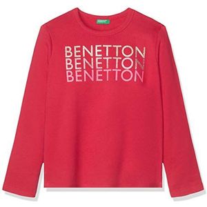 United Colors of Benetton Felpa Girocollo Stampa Glitter Cuori-logo sweatshirt met capuchon sport meisjes, roze (Fucsia 143)