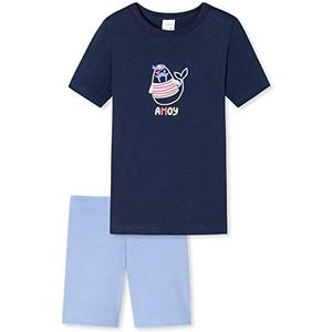 Schiesser Korte pyjama voor jongens, donkerblauwe print, 140, Donkerblauw bedrukt