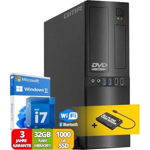 Desktop-pc met Intel i7 - 4,0 GHz - 32 GB RAM - 1000 GB SSD - DVD±RW - 5-in-1 Smart ID-kaartlezer - MS Office 2021 - USB3 - Windows 11 Pro - Media computer