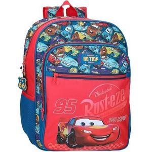 Joumma Disney Cars RD Trip Schoolrugzak met trolley, rood, 30 x 38 x 12 cm, polyester, 13,68 l, rood, schoolrugzak, geschikt voor trolley, Rood, Schoolrugzak aanpasbaar aan trolley