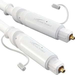 KabelDirekt - Optische audiokabel met 0% signaalverlies en beschermkap - 1,5 m - Witte TOSLINK-kabel (glasvezelkabel voor thuisbioscoop, versterkers, PS4, Xbox, S/PDIF)