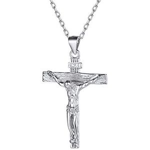 Zilveren Kruisbeeld Jezus Kruis Ketting Mannen Vrouwen 925 Sterling Zilver Klassieke Orthodoxe Kerk Religieuze Sieraden, Zirkonia