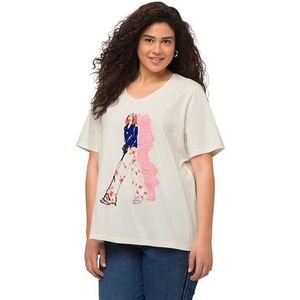 Ulla Popken Oversized dames-T-shirt, V-hals, halflange mouwen, dames-T-shirts, Gebroken wit