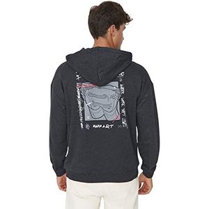 Trendyol Oversize Retro Hoodie Sweatshirt, heren, antraciet-gemengd, L, Antraciet gemengd