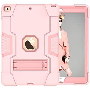 iPad 10.5 2017/air10.5 (2019) génération avec support de pied et support de protection rigide hybride triple couche durable Coque de protection pour iPad tablette en silicone (or rose