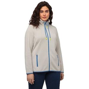 Ulla Popken Gebreid fleecejack, capuchon, zakken met ritssluiting, cardigan voor dames, Steenwit