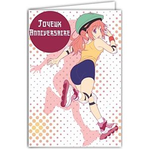 Afie 67-1239 verjaardagskaart met envelop – figuur: Manga, Japanse stripfand, super heloin, rolschaatsen, roze, sportief, jongeren, meisjes