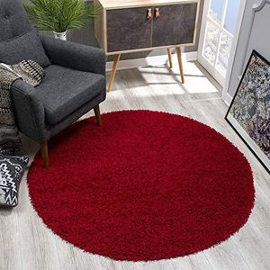 SANAT Vloerkleed rond - rood hoogpolig, langpolig modern vloerkleed voor woonkamer, slaapkamer, eetkamer of kinderkamer, afmetingen: 150x150 cm