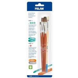 MILAN® Blister met 3 platte kwasten serie 121 nr. 4, 10 en 16 + 1 penseel serie 524 nr. 8