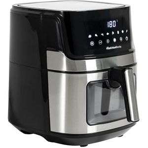 Melchioni Family Smart Air Friteuse, inhoud 6,5 liter met wifi, compatibel met Google en Alexa, Air Fryer met receptenboek op app, model Genève, kleur zwart