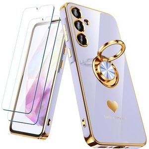 Nonional Coque pour Samsung Galaxy A35 5G avec 2 films protecteurs d'écran, anneau rotatif à 360°, motif cœurs de luxe, coque fine et souple pour Samsung Galaxy A35 5G - Lavande