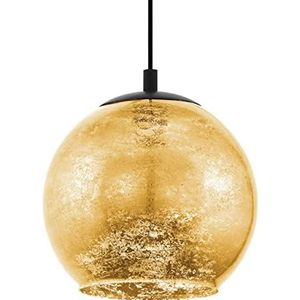 EGLO Alabraccin Hanglamp, hanglamp, plafondlamp, kroonluchter voor woonkamer of eetkamer, metaal, zwart en goudkleurig glas, fitting E27, Ø 27 cm