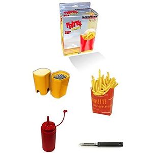 Fackelmann 0211050 Set voor zelfgemaakte frietjes, 4-delig, frietsnijder, schilmessen, zelfgemaakte frietjes, frietjes, roestvrij staal, kunststof, karton