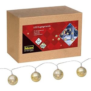 Idena 31267 Lichtsnoer met 10 leds met gouden kerstballen en 6 uur timerfunctie, werkt op batterijen, ca. 1,65 m lang, woondecoratie