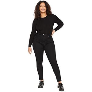 Trendyol Pantalon jean taille haute coupe skinny grande taille pour femme, Noir, 46 Plus