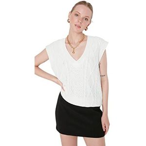 Trendyol Trendyol Damesvest, gebreid, V-hals, standaard, sweatshirt, dames, 1 stuk, ECRU