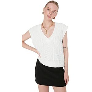 Trendyol Gilet en tricot à col en V standard pour femme, ecru, L