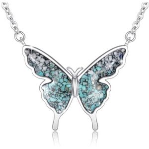 CUOKA MIRACLE Vlinderketting van sterling zilver opaal voor dames, kerstcadeau voor meisjes, Sterling Zilver
