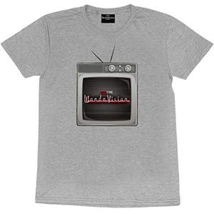 Marvel WandaVision T-shirt voor heren, ronde hals, tv-logo, 100% katoen, officieel product, maten S tot 5XL, vision, wanda, heks scharla, cadeau-idee voor mannen, grijs.