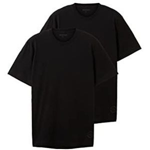 TOM TAILOR 2-pack T-shirts voor heren met een ronde hals van katoen, 29999 - Zwart