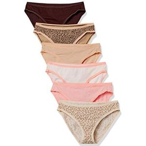 Amazon Essentials Set van 6 katoenen bikinibroekjes voor dames (verkrijgbaar in grote maten), dierenprint, luipaard, meerkleurig, strepen, maat M