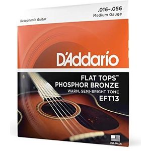 D'Addario snaren voor akoestische gitaar, folk-gitaar, EFT13, fosforbronzen snaren met plat bovennet, voor akoestische gitaar/resonatorgitaar 16-56