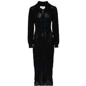 Aleva Jupe longue en tricot torsadé avec col de poupée et taille pour femme Noir Taille XL/XXL, Noir, XL