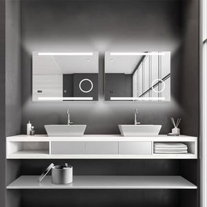 Talos King Badkamerspiegel met verlichting, led-spiegel, 80 x 60 cm, wandspiegel met verlichte cosmetische spiegel, spiegel met lichtkleur, lichtspiegel met klok