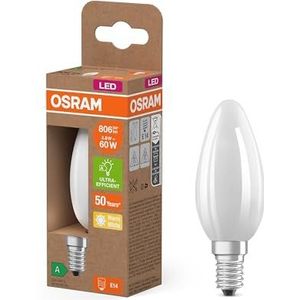 OSRAM Energy Class mini-kaars, 3,8 W/806 lm, EEK A, warm wit licht (2700 K), CRI 80, gemaakt van loodvrij matglas, E14-fitting, IP20, diameter 35 mm.