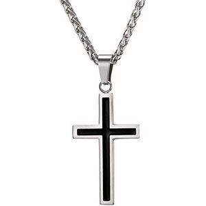U7 Eenvoudige kruisketting voor heren, christelijke ketting en hanger, roestvrij staal en geëmailleerd, zwart, Roestvrij staal, Zonder steen