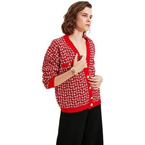 Trendyol Trendyol Dames gebreid vest met V-hals Standaard Sweater Dames (1 stuk), Rood