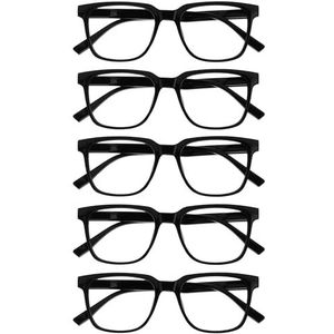 OPULIZE LEO Lunettes de Lecture - Lot de 5 - Grand Cadre Rectangulaire - Noir - Homme Femme - Charnières à Ressort - RRRRR55-1 - +3,50