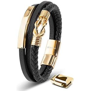 SERASAR Hoogwaardige leren armband voor heren, magnetische sluiting van roestvrij staal in zwart, zilver en goud, met sieradendoosje, geweldig cadeau-idee, Leer, Geen edelsteen