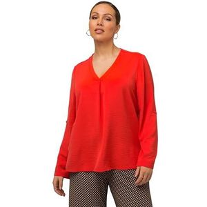 Ulla Popken Blouse, structuur, decoratieve plooien, V-hals, 3/4-mouwen, damesblouse, Paprika