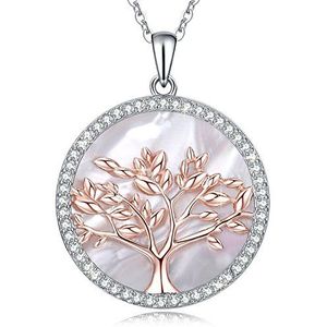MEGA CREATIVE JEWELRY Levensboom Halskettingen voor Dames Gemaakt van 925 Sterling Zilver met Kristallen
