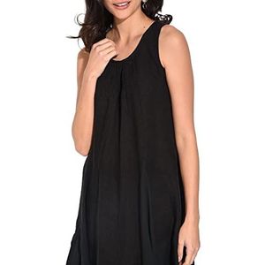 Bonateks Robe Femme 100% Lin Fabriquée en Italie, Robe mi-Longue à Volants et col Rond pliuré à l'avant, Satin, Taille: M, Satin, M