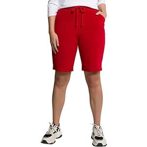 Ulla Popken shorts, smalle pijpen, elastische tailleband, zachte badstof damesbroek, Rood