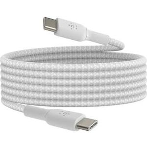 Belkin BoostCharge USB-C naar USB-C gevlochten mantelkabel (2 m, voor iPhone 15, 15 Pro, 15 Pro Max, 15 Plus, Galaxy S24, S23, Note10, Note9, Pixel 8, Pixel 7, iPad Pro enz., wit)