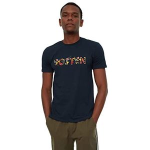 Trendyol T-shirt, bedrukt, marineblauw, voor heren, Navy Blauw