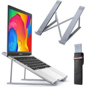 BHHB Laptopstandaard, 6 niveaus, in hoogte verstelbaar, opvouwbaar, geventileerd, aluminium, compatibel met MacBook, iPad en meer laptops van 9 tot 17 inch, grijs
