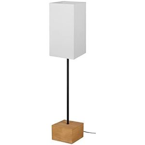 Reality Leuchten Woody R40171030 Vloerlamp metaal mat zwart houten voet stoffen kap wit zonder 1 lamp E27