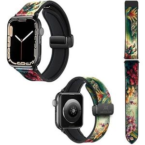 Horlogebandje voor Apple Iwatch 20 mm (38/40/41/42/44/45 mm) van siliconen en echt leer: Jungle