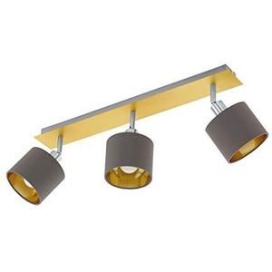 EGLO Plafondlamp Valbiano, 3-lichts plafondlamp, plafondspot van metaal en textiel, hallamp in geborsteld messing, nikkel-mat, cappuccino, goud, spots E14