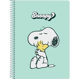 SNOOPY GROOVY - Cahier quatrième 80 feuilles, couverture rigide, 1 design, idéal pour les enfants de différents âges, confortable et polyvalent, qualité et résistance, 15,5xx22 cm, couleur vert d'eau