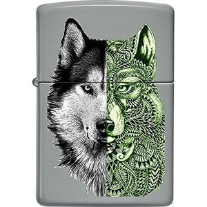 ZIPPO - Tattoo Wolf, Color Image – Flat Grey – stormaansteker, navulbaar, in geschenkdoos