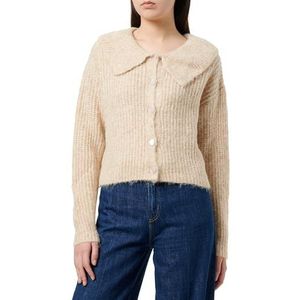 Jalene Pull tricoté élégant pour femme avec revers à volants, blanc cassé, taille XS/S, Blanc cassé, XS