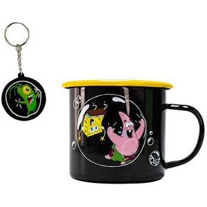 Spongebob SquarePants mok met sleutelhanger, Spongebob en Patrick met bubbels, officiële merch