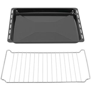 ICQN 45,5 x 37,5 cm bakplaten en roosterset, 3 cm diep geëmailleerde bakplaat en verchroomd ovenrek voor oven & fornuis, Krasbestendig en roestvrij, 455 x 375 x 30 mm